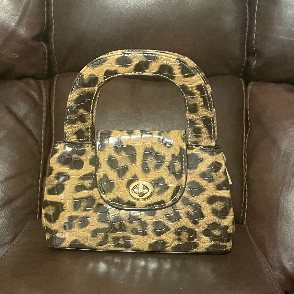 Leopard Mini Satchel Bag with Lock Closure and 41” Crossbody Strap NWOT